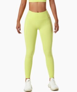 Ladies Active Wear Tights - Gym Yoga Leggings with Pockets - Lime - XL