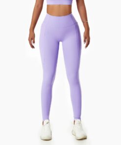 Ladies Active Wear Tights - Gym Yoga Leggings with Pockets - Purple - XL
