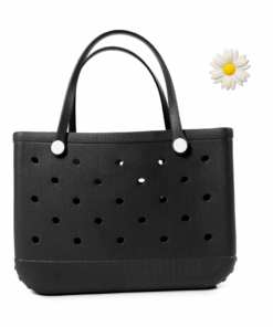 Ladies Beach Tote Bag PVA Extra Large w/ Flower Charm - XL - Black