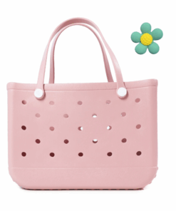 Ladies Beach Tote Bag PVA Extra Large w/ Flower Charm - XL - Pink