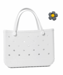 Ladies Beach Tote Bag PVA Extra Large w/ Flower Charm - XL - White