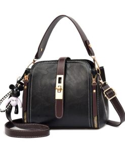 Ladies Fashion Classic Messenger PU Leather Shoulder Handbag - Black