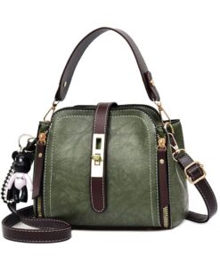 Ladies Fashion Classic Messenger PU Leather Shoulder Handbag - Green