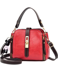 Ladies Fashion Classic Messenger PU Leather Shoulder Handbag - Red