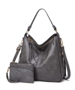 Ladies Grey Satchel Shoulder Handbag with Sub Bag - HB-YL9035-GR