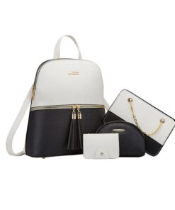 Ladies Handbag Set 4Pieces Large Capacity Fashion Elegant Shoulder Bag - Black/White