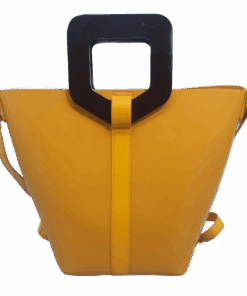 Ladies PU Leather Handbag Mustard with Wooden Handles