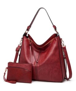 Ladies Red Satchel Shoulder Handbag with Sub Bag - HB-YL9035-R