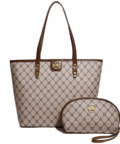 Ladies Vegan Leather Luxury Aesthetic Fashionable Large Tote Bag With Purse - Bronze