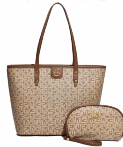 Ladies Vegan Leather Luxury Aesthetic Fashionable Large Tote Bag With Purse - Dark Gold