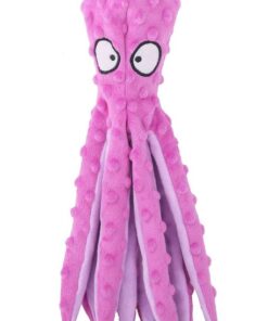 Lady & Tiger Crinkle and Squeaky Plush Dog Toy â Octopus - Pink