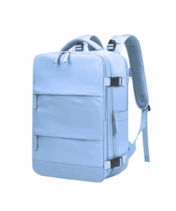 Large Capacity Expandable Travel Backpack with Shoe Compartment - Blue