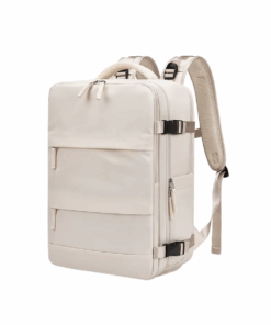 Large Capacity Expandable Travel Backpack with Shoe Compartment - Cream