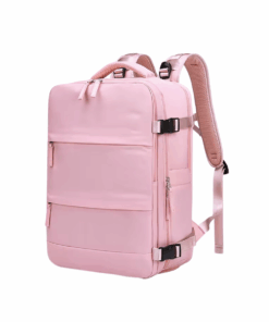 Large Capacity Expandable Travel Backpack with Shoe Compartment - Pink