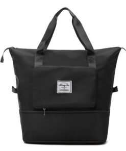 Large Capacity Folding Dry and Wet Separation Travel Sport Bag - Black