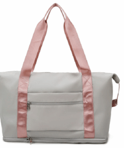 Large Capacity Folding Dry and Wet Separation Travel Sport Bag - Grey with Pink