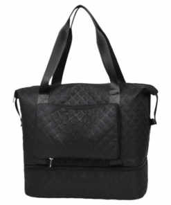 Large Capacity Travel Tote Bag With Separate Shoe Compartment - Black