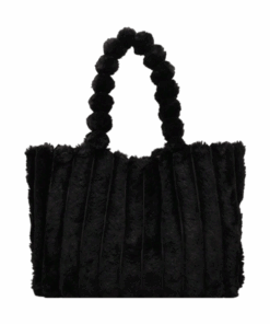 Large Chic Plush Faux Fur Tote Bag With PU Leather Interior - Black