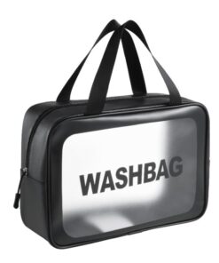 Large Frosted Transparent Waterproof Portable Cosmetic Bag - PVC - Black