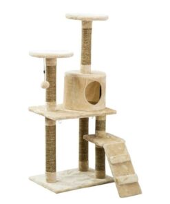 Large House Wood Scratcher Cat Tree House - Cream White