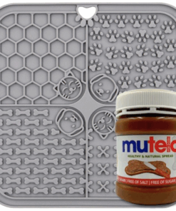 Large Lick Mat (20CM) With Doggy Mutelo - For Bath Time, Play Time And More - Grey