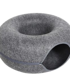 Large Pet Tunnel Donut Bed Felt Cat Bed Cat Cave Bed with Zipper - Black