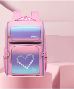 Large Schoolbag Cute Student School Backpack Printed Waterproof - Pink