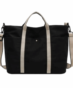 Large Tote Bag with Adjustable Strap and Top Handle - Black and Beige