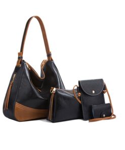 Large Tote Bags Purse Set 4 Pieces For Women Fashion Shoulder Bag - Black