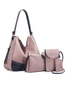 Large Tote Bags Purse Set 4 Pieces For Women Fashion Shoulder Bag - Pink