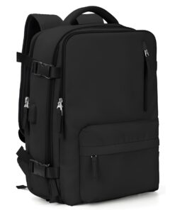 Large Travel Backpack Women Men with USB Charging Port Airplane Approved - Black