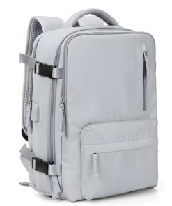Large Travel Backpack Women Men with USB Charging Port Airplane Approved - Grey