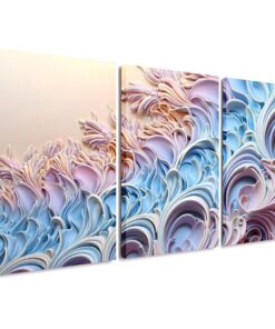 Lavender Blue Pink 3 Piece Abstract Canvas Wall Art Decor