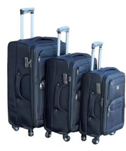 Le Emporer Fabric 3 Piece Luggage- Double Zip Suitcase - Black