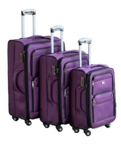 Le Emporer Fabric 3 Piece Luggage- Double Zip Suitcase - Purple