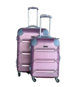 Le Emporer Lightweight 2 Piece Luggage Set - Suitcase with Corner Protectors - Silver Pink