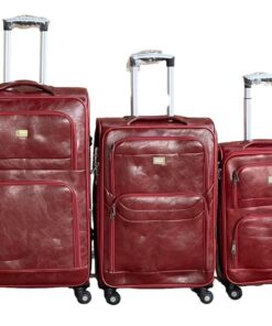 Le Emporer Luggage Set- Leather 3 Pieces Suitcases - Cherry Red