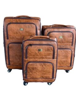 Le Emporer Luggage Set- Leather 3 Pieces Suitcases - Elephant Tan