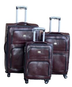 Le Emporer Luggage Set- Leather 3 Pieces Suitcases - Maroon