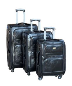 Le Emporer Luggage Set- Leather 3 Pieces Suitcases - Midnight Black