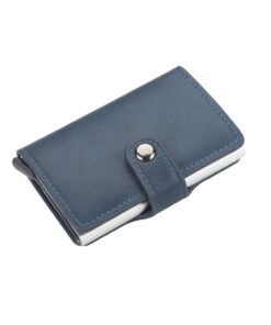 Leather Aluminium RFID Credit Card Holder Case-Dark Blue