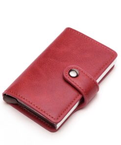 Leather Aluminium RFID Credit Card Holder Case-Red