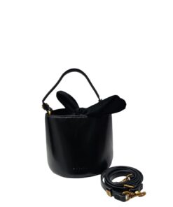 Leather Bucket Shape Round Bag - black
