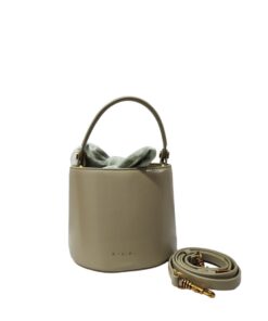 Leather Bucket Shape Round Bag - brown