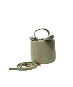 Leather Bucket Shape Round Bag - cream white