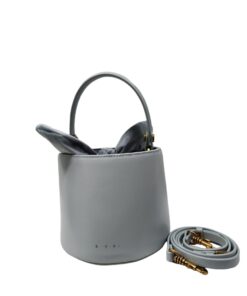Leather Bucket Shape Round Bag - grey