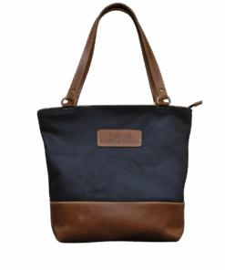 Leather Handbag - Megan Bag Two Tone - Black and Diesel Toffee