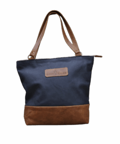 Leather Handbag - Megan Bag Two Tone - Dark Blue and Diesel Toffee