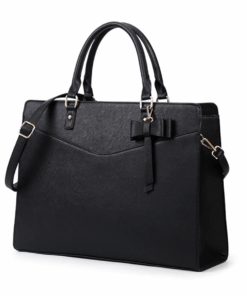 Leather Large Laptop 15.6Inch Briefcase Bag - Dressing Bow - Black