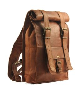 Leather Roll-Up Back Pack With Laptop Compartment